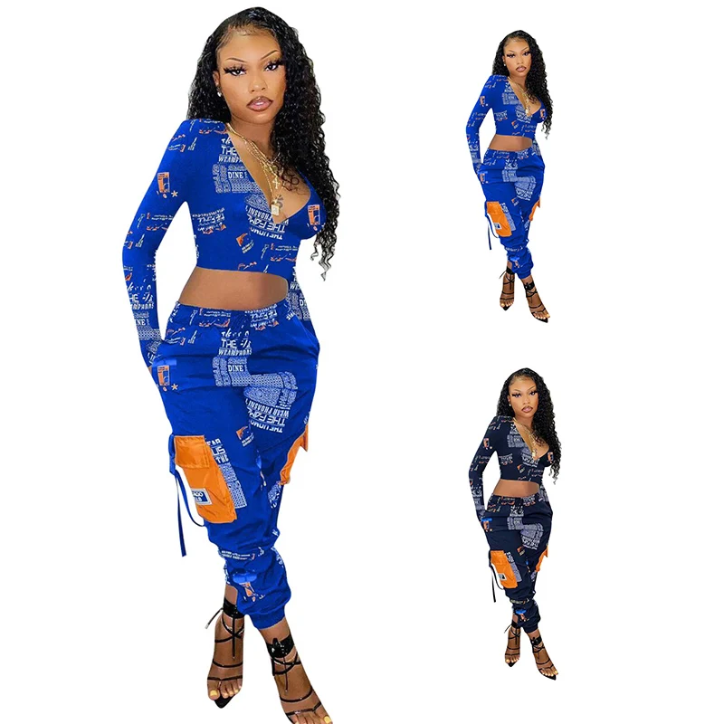 

Amazon hot style European and American women's suit sexy letter printing two-piece sets