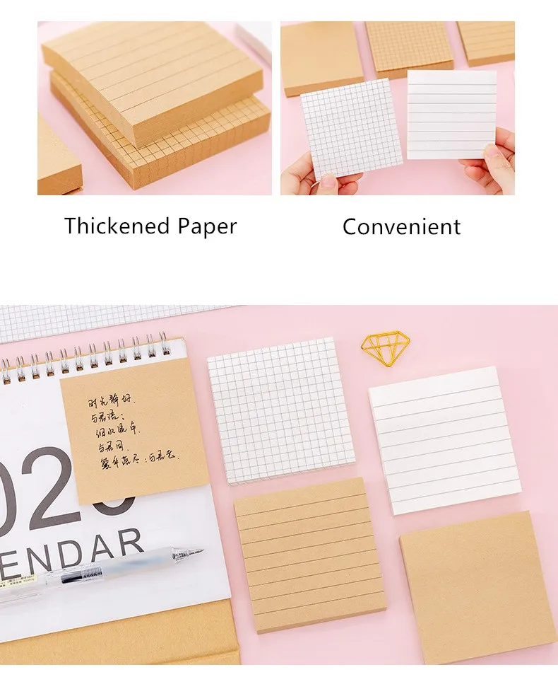 Kraft Paper Grid Tabs Sticky Notes Memo Pad Stationery Memo Pads Sheets