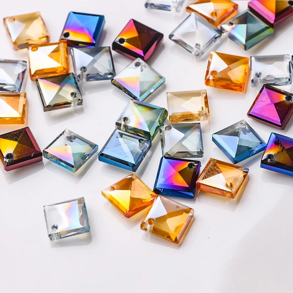 

8mm Flat Square Glass Beads For Jewelry Making Side Hole Crystal Beads For Women Necklace Pendant Decoration DIY Accessories