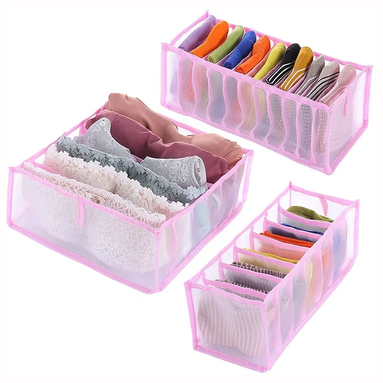 

Pink Closet Bra Underwear Mesh Organizer Drawer Dividers Box, Customized color