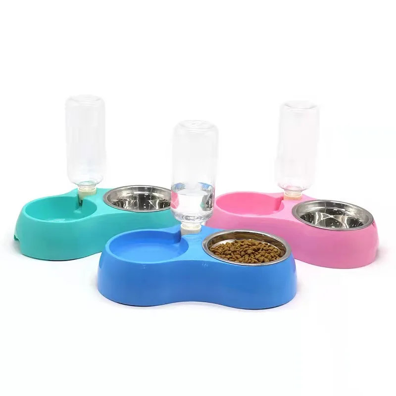 

Double Dog Cat Bowls Water and Food Bowl Multi Color Large Small Medium Size Stainless Steel Glass r Bowl No-Spill Pet Feeder, Blue/pink/green