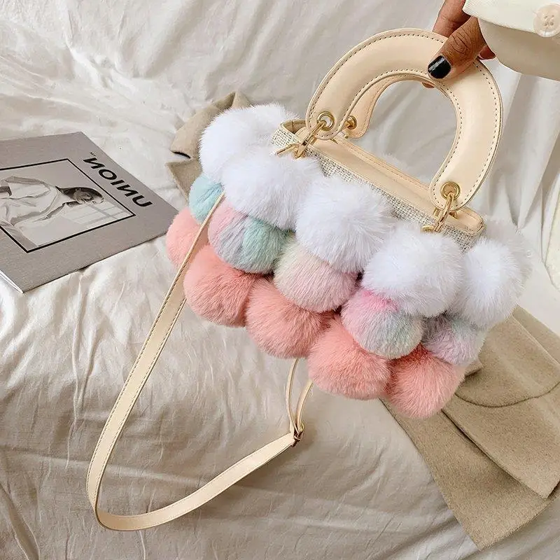 

Plush women bags ins new coming winter furry shoulder bag trendy crossbody fashion personality sweet hand bags 2021, White, red, black, pink, gray