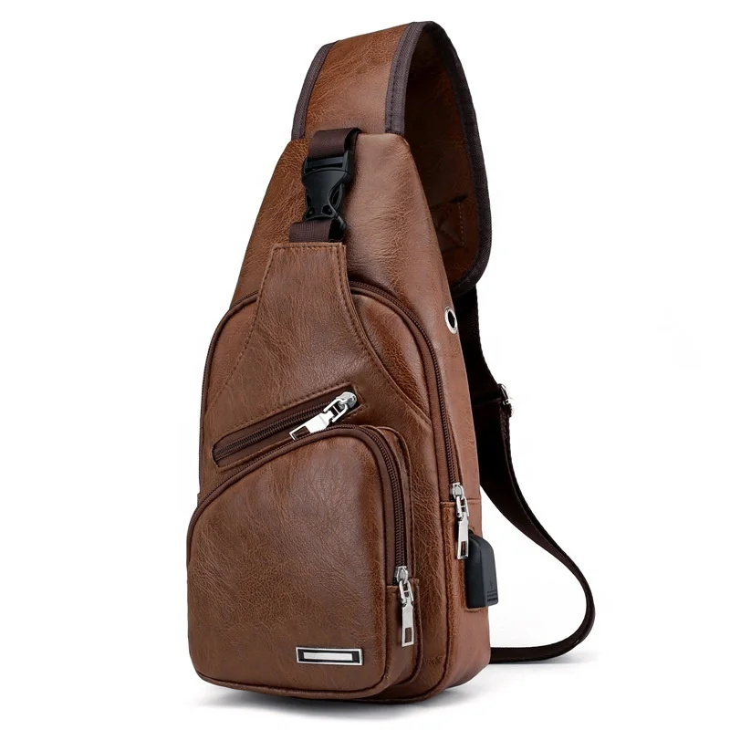 

Hot Selling USB Charging Casual Fashion Shoulder PU Leather Men's Chest Bag Messenger Bag