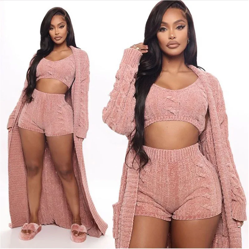 

Knitting Sweater Women Winter Plus Size T-shirts Long Sleeve Coats 3 two piece set women clothing fall 2020, Gray,peach,green