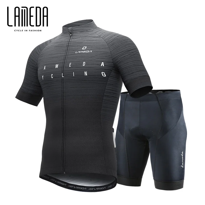 

LAMEDA Free Shipping Ready to Ship Low MOQ Mens Bike Clothing Shorts Bib Cycling Jersey Set, Black green
