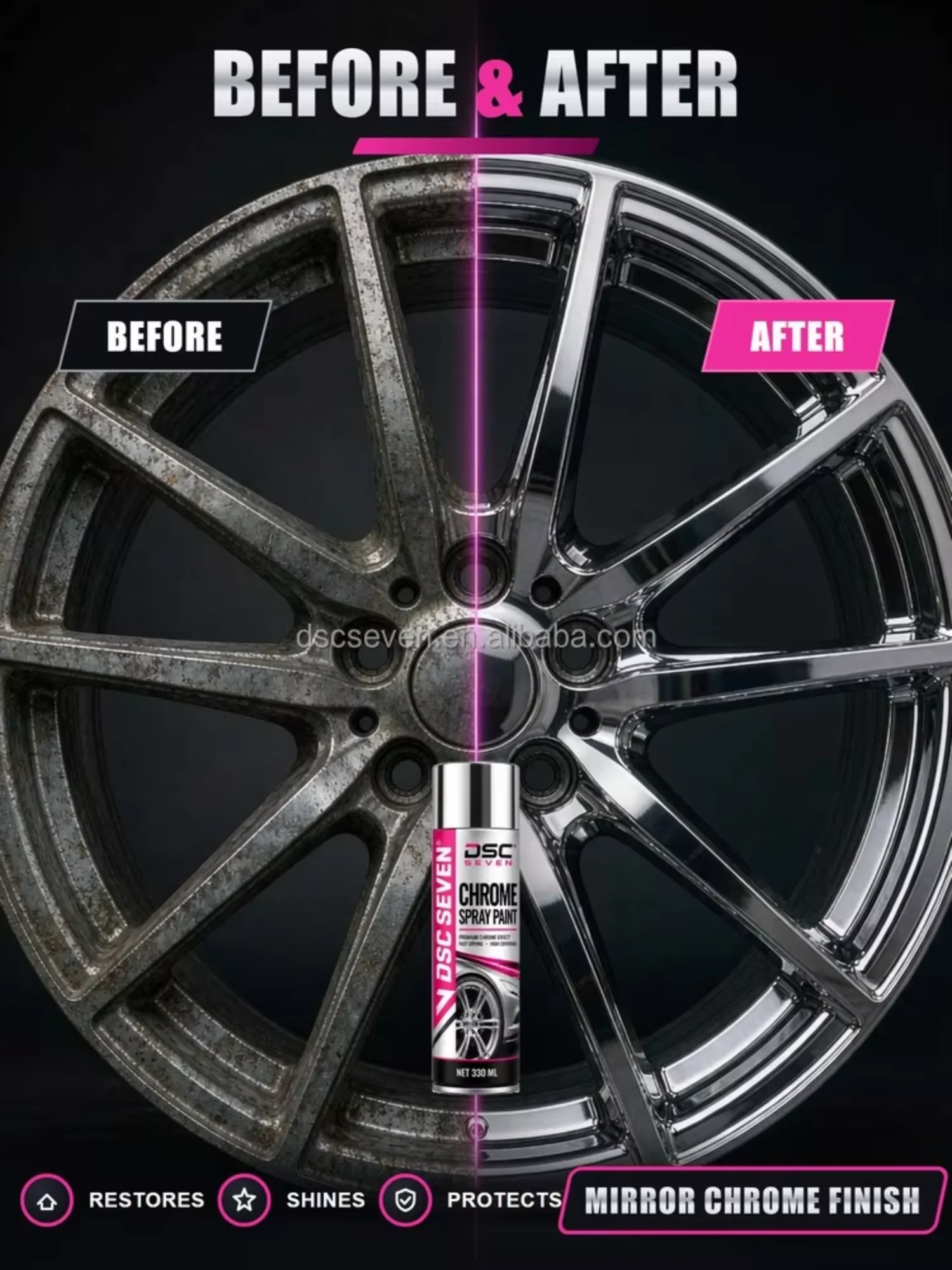 DSC SEVEN Chrome Effect Aerosol Paint 330ml 350ml High-Coverage Silver Metallic Spray Paint DSC SEVEN Chrome Effect Aerosol Paint 330ml 350ml High-Coverage Silver Metallic Spray Paint