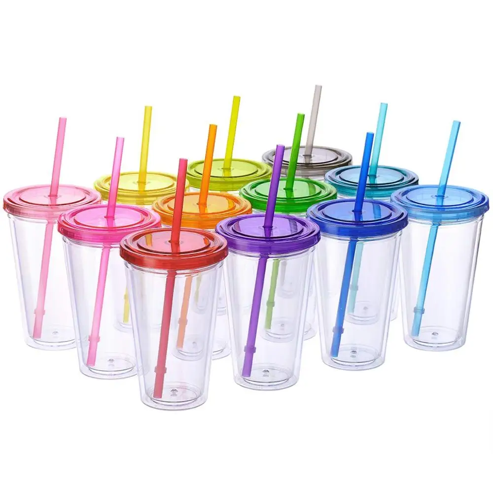 

Popular Transparent Customized Printing Disposable 16oz Plastic Drinking Insulated Clear Tumbler Cup with Lid and Straw