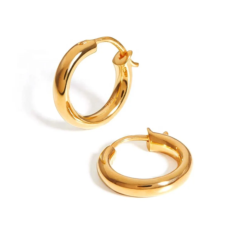 

Milskye Minimalism 18k gold plated jewelry 925 silver high polished hoop earrings