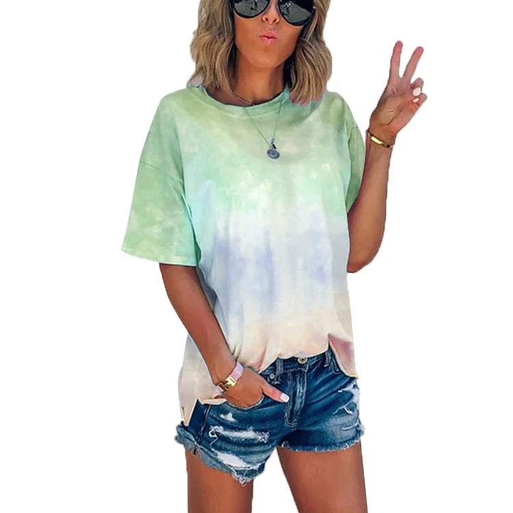 

Wholesale 2021 Summer Tie-DyeTops Fashionable Feminina Vogue Simple T shirts Woman Custom Printing Branded Short T-Shirts