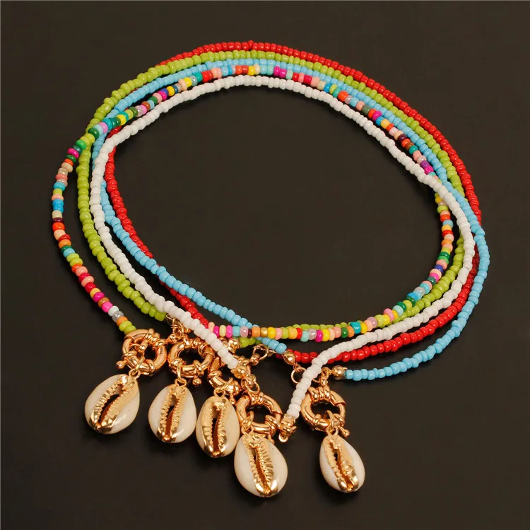

Colorful Seed Beads Alloy Gold Shell Choker Necklace Fashion Trendy Gold Bohemian Summer Cowrie Shell Necklace for Women, As picture