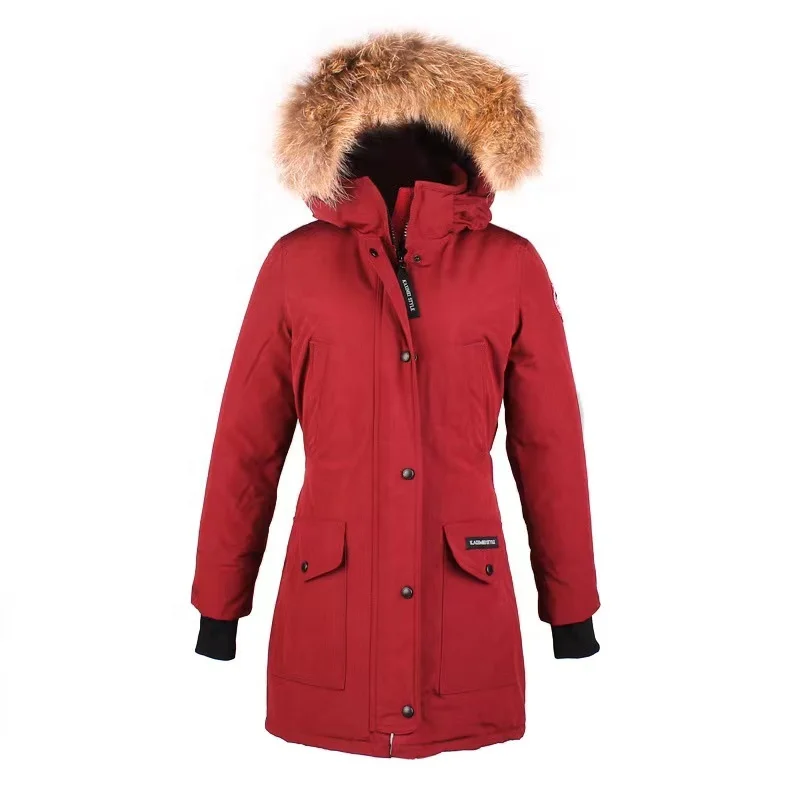 

custom puffer jacket Canada style Goose down filling padded parka jacket with fur hood, Customized color