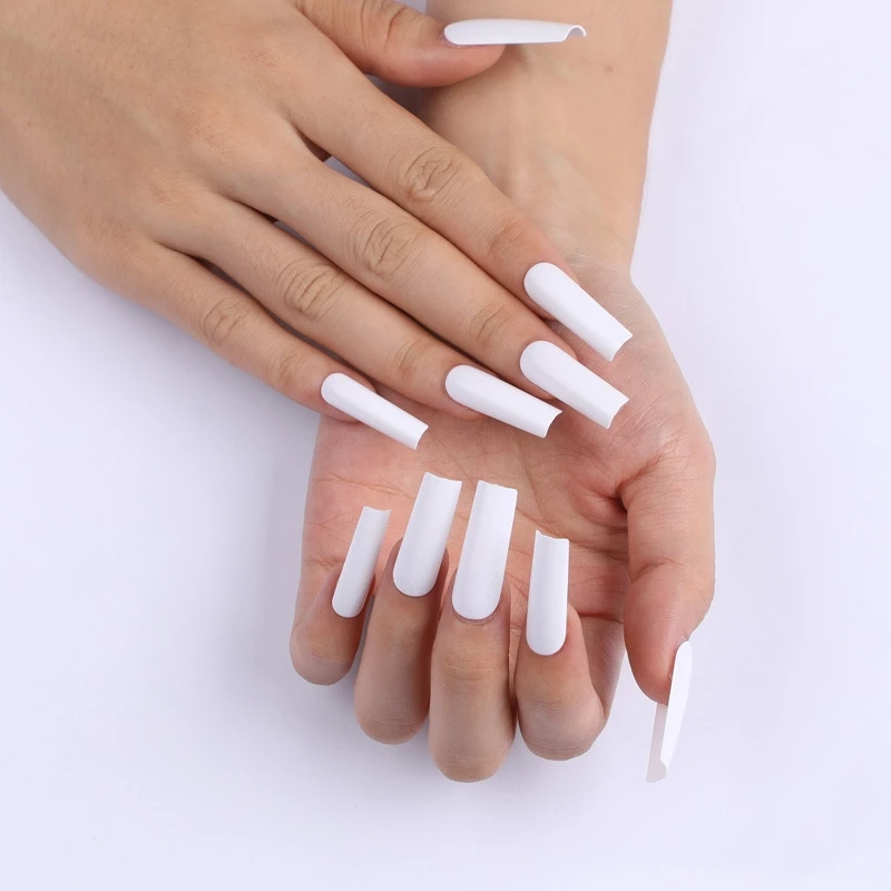 

super long french false nail tips long press on false nails full cover