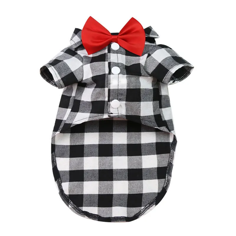 

Fashionable Pet Designer Dress Shirt Size XS To 4XL Dog Fashion Plaid Dress Shirt With Bow Tie Pet Dresses Apparel