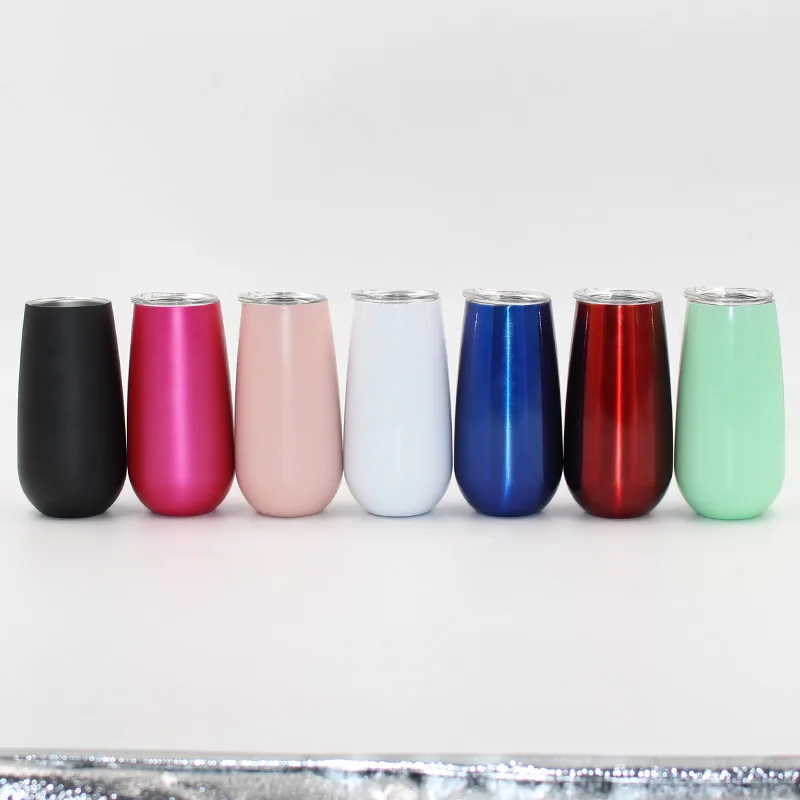 

6oz Reusable Stainless Steel Unbreakable Cocktail Cups For Coffee Wine Glass Tumbler Champagne Flutes Wine Tumbler With Lids, Based pantone color number