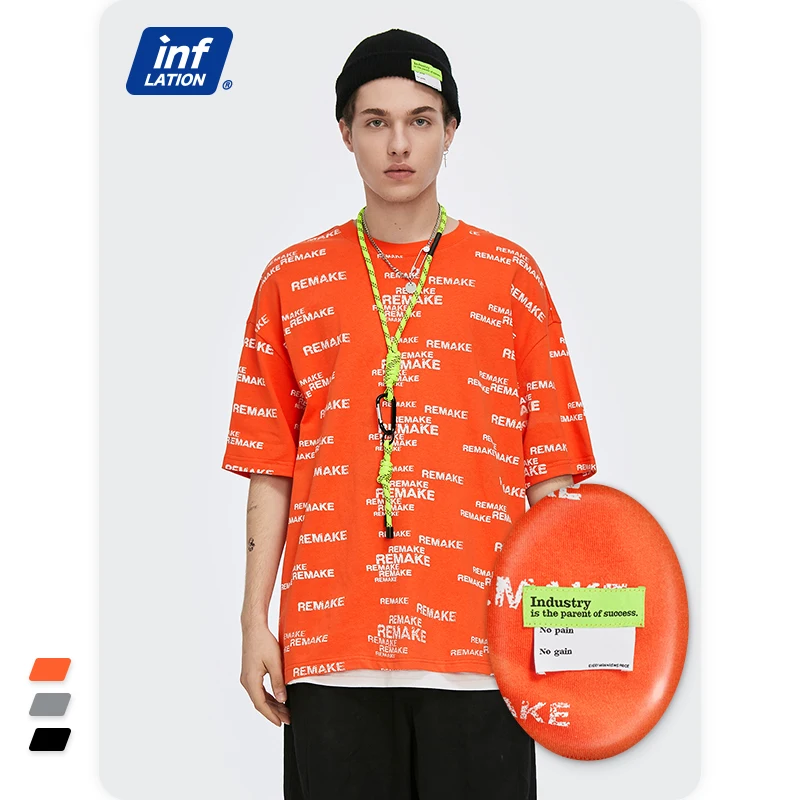 

Dropshipping Cotton O-neck T-shirts 2021 Summer New Letter Printing Oversized Hip Hop Men Oversized Tshirt, Grey, orange, black