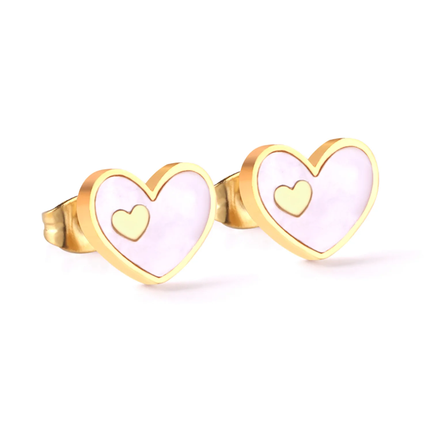 

New arrival Korean style fashion simple heart-shaped with Shell stud earrings ornament wholesale, Silver-gold-rose gold