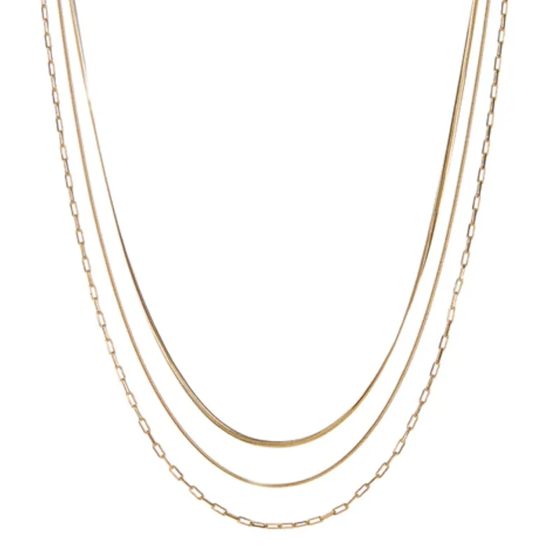 

Joolim Jewelry 18K Gold Plated Three Layers Snake Chain Necklace Stainless Steel Jewelry Wholesale