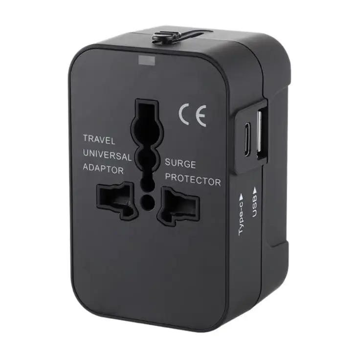 

Black Universal Switching Power Adapter Multi Function All in One Worldwide Travel Adapter with Type c USB Charging Ports