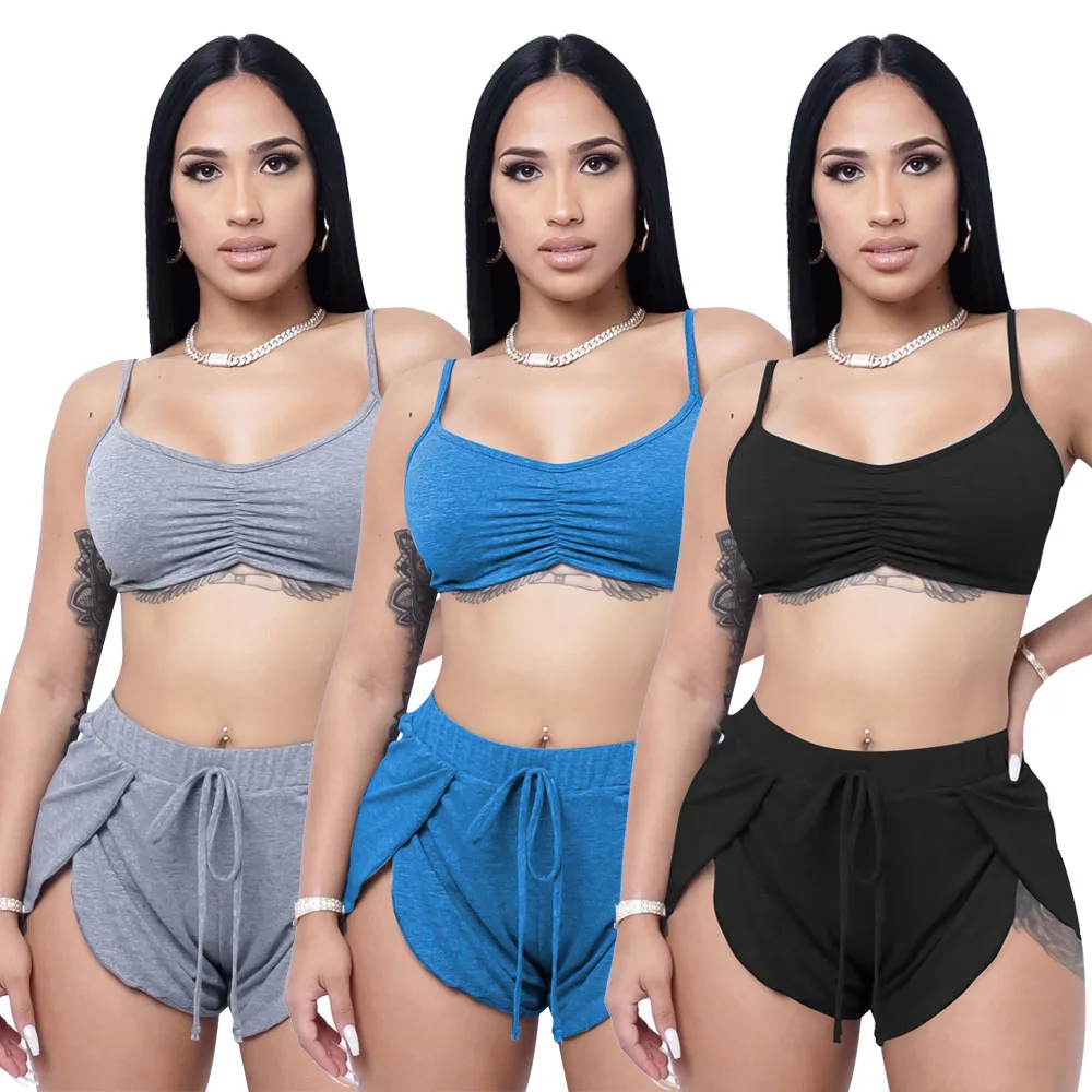 

CY075 Summer Sexy Ribbed Stretch 2 Piece Set Pajamas Women Short Sleepwear Lingerie Set Nightwear, Picture shows