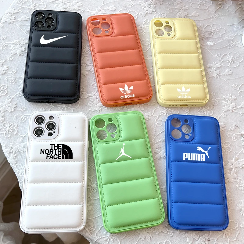 

Popular Down Jacket Phone Case for iPhone 13 12 11 Pro Xs X XR Max 8 7 SE PU leather Cases Soft Black Cover, 6 colors
