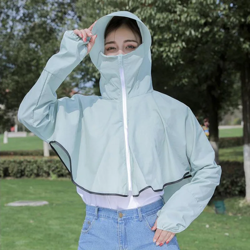 
Best Selling Short Hooded Sun Clothing Zipper Sun Protection Jacket 