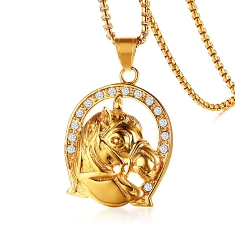 

New Fashion Jewelry Horse Head Pendant Necklace Stainless Steel Necklace For Women Daily Life Free Shipping Cheap Wholesale Item, Gold color
