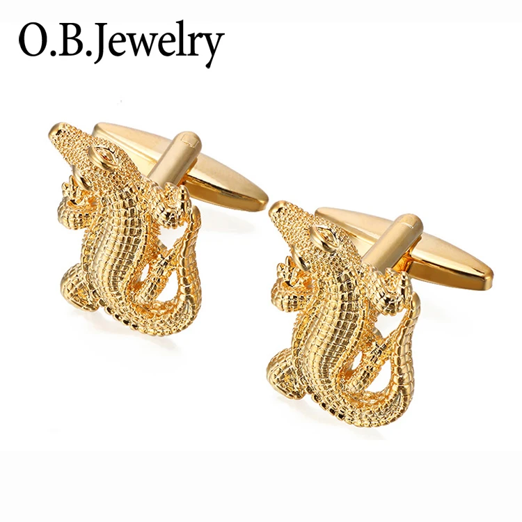 

Factory Price OB Men Jewelry Fashion 3D Gold Plated Alligator Crocodile Cufflinks Free Shipping Men's Accessories