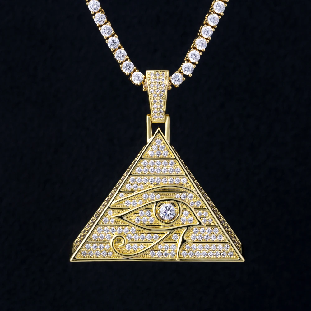 

KRKC Drop Shipping 1pcs Service Silver White 14k Gold Plated Evil Eye of Horus Pyramid Pendant Turkish Charm Evil Eye Necklace