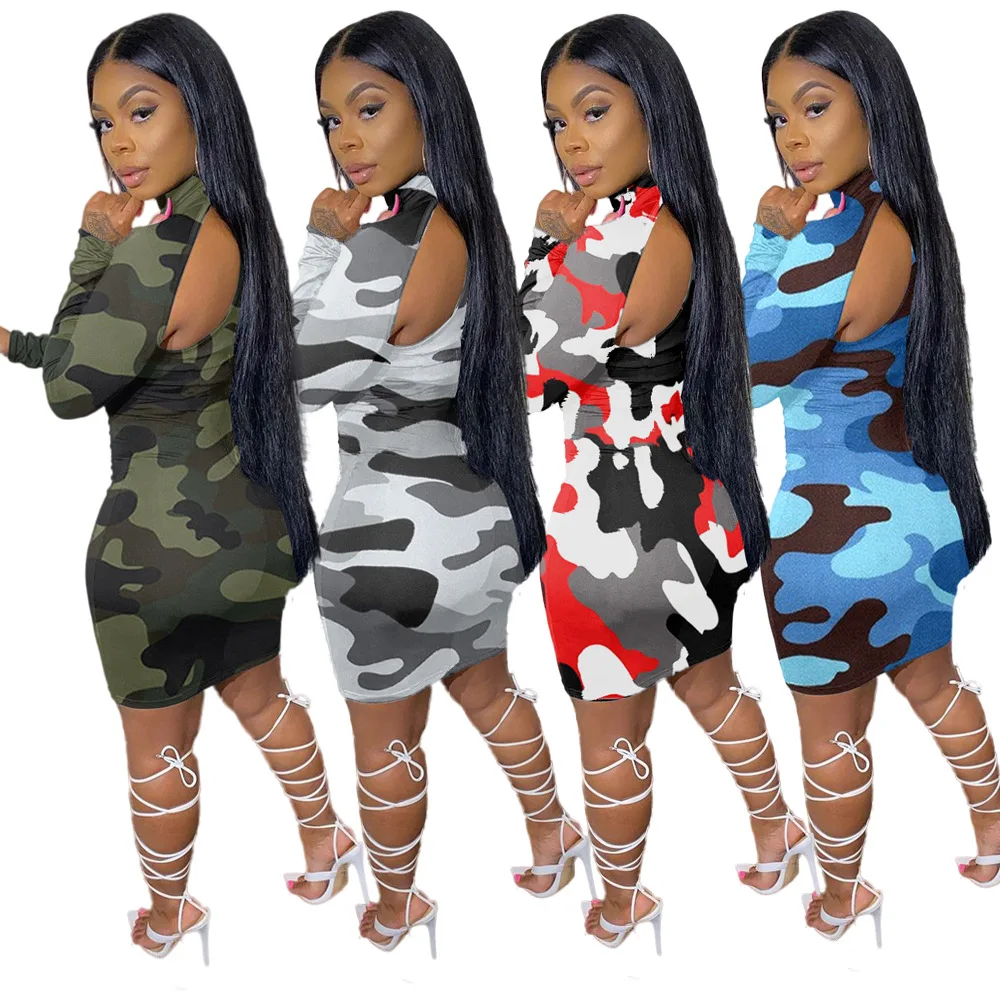 

Fashion Cute Camouflage Print Long Sleeve Dress For Women