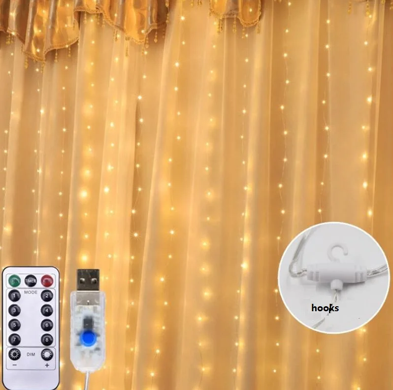 factory outlets twinkle star  USB 300 LED copper wire curtain  string lights with remote control