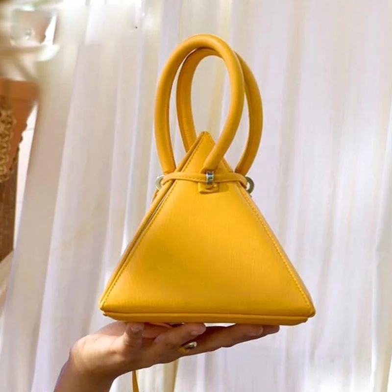 

Casual String 3D Triangle Bag Top-handle PU Leather Shoulder Messenger Bags Lady Girls 2019 Ins Bolsa Sac New