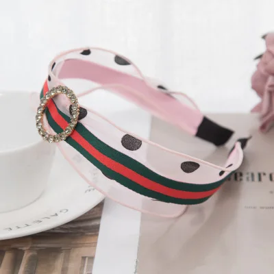 

JUHU New Korean version of women's water drill pressure hair hoop red green mesh gauze hair hoop hot selling style wash hair car, Colorful