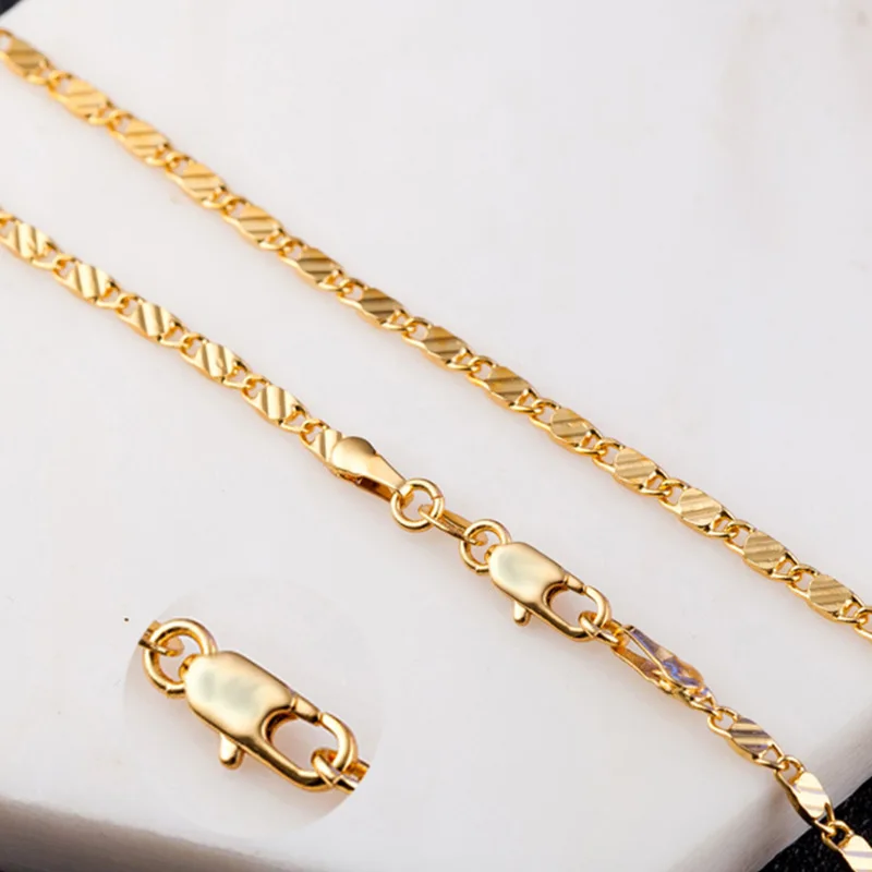 

18K Yellow Gold Chain Necklace For Men And Women 2 MM 16-30 Inch, Gold/silver