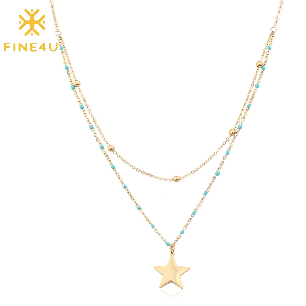 

Summer Women Fashion Bohemian Jewelry Beaded Waterproof Star Pendant Double Layered Necklace