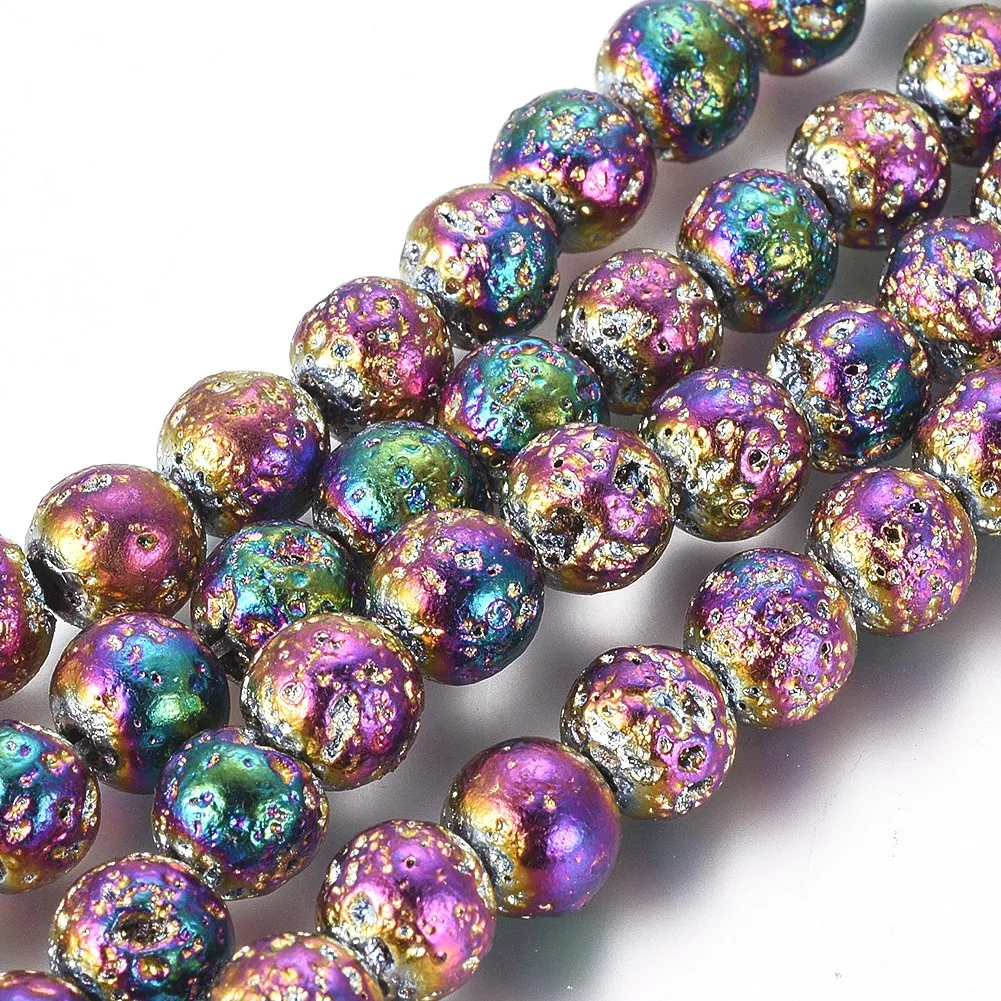 

PandaHall 8mm Round Electroplated Multi Color Plated Natural Lava Beads