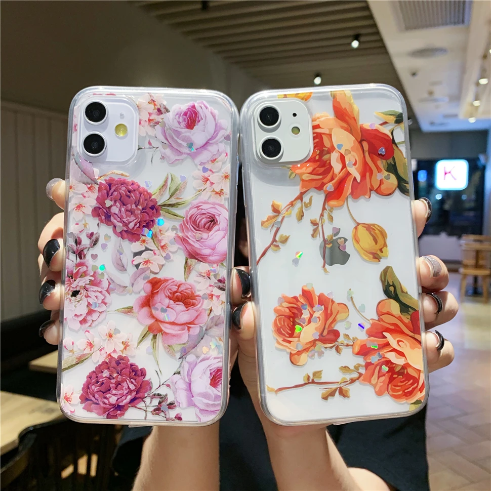 

Luxury Laser Flowers Phone Case For iPhone 8 7 Plus Cases For iPhone 11 Pro X XR XS MAX Se Fashion Flowers Cover