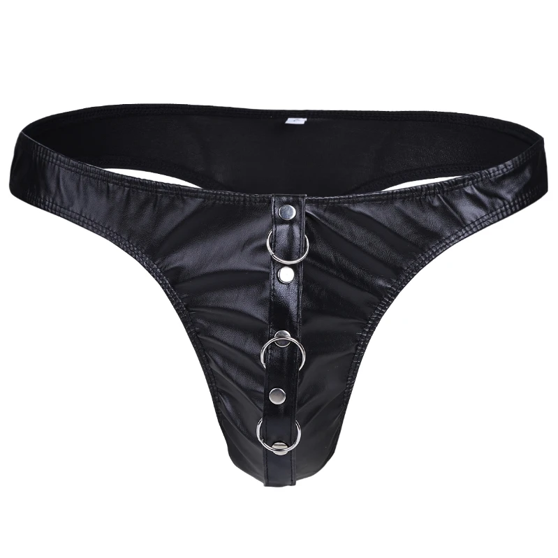 

iEFiEL Men Faux Leather Underwear Briefs Bulge Pouch Bikini Thong G-String Low Rise Panties