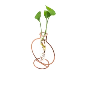 Image of Desktop decoration glass test tube flower vase with gold metal frame stand