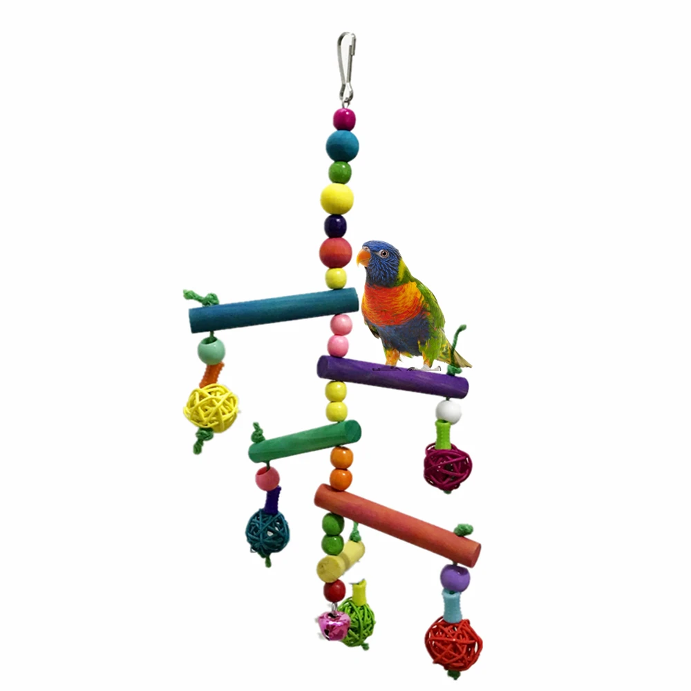

colorful wood rattan ball Toy for bird parakeet parrot ladders chewing biting gnawing toy hanging accessories