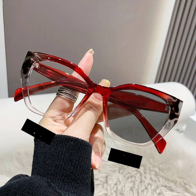 

Photo Gray Anti Reflet Cat Eye Eyeglasses Frame Women's Fashion Metal Optical Eyewear Blue Antireflective Photochromic Glasses