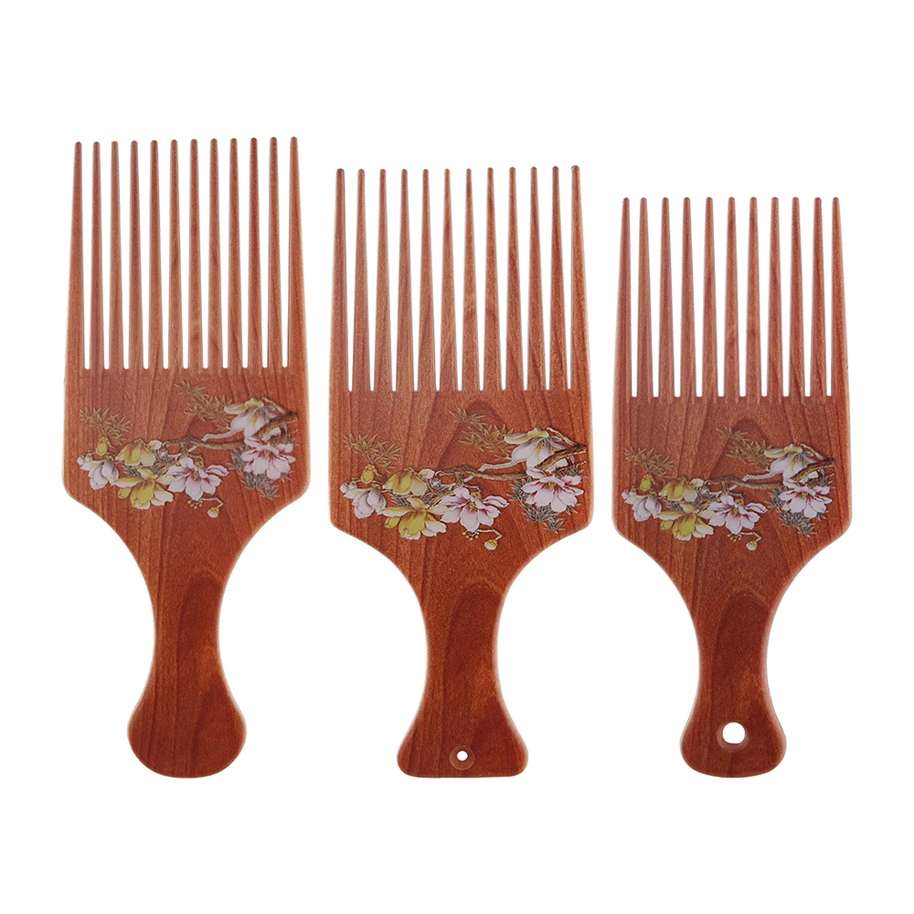 

2020 New design flower hairdressing oil head fork wood comb with 3 size option