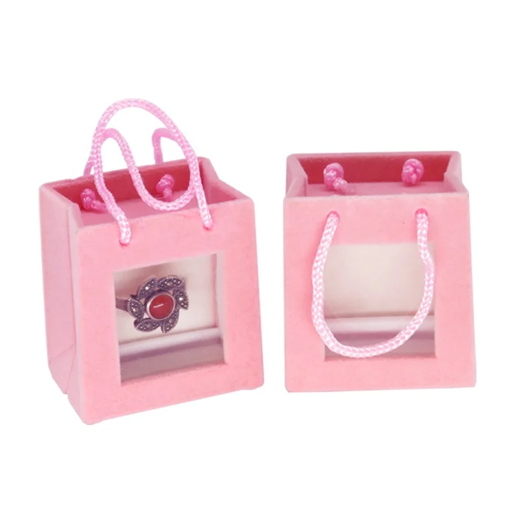 

Manufacturers stock supply jewelry gift packing box custom velvet high grade flocking pink opening window portable ring box, Pink,customized