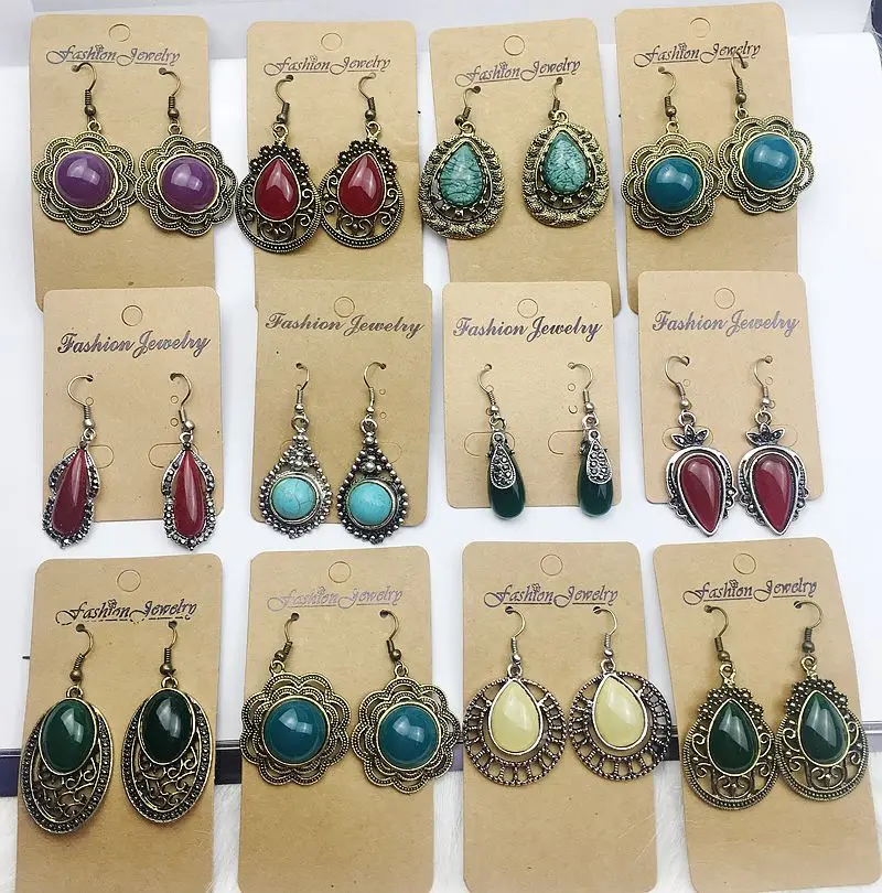

PUSHI wholesale fashion cheap earrings for women made in china gem stone geometric mix vintage drop earrings bulk lot