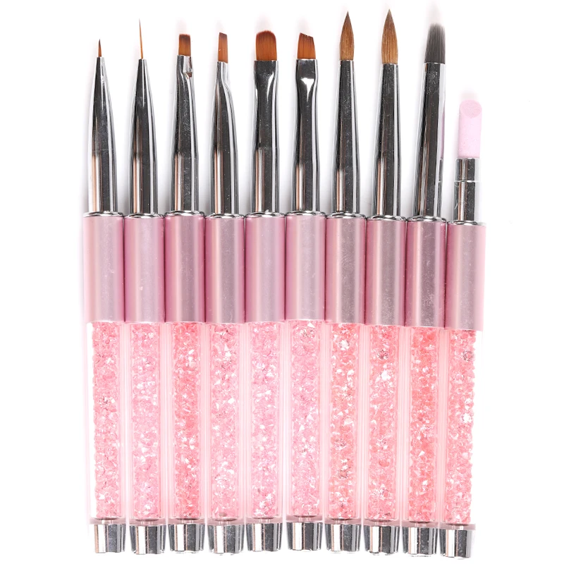 

TSZS High Quality Rhinestone Nail Brush Set Pink Handle 3D Nail Art Brush Salon Using Acrylic Manicure Brush