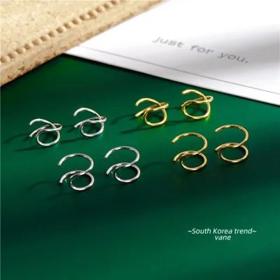 

2021 Hot Sale Real 18K Gold Plated Double Layer Clip On Earrings Sterling Silver X Cross Ear Cuff Earrings For Women Men