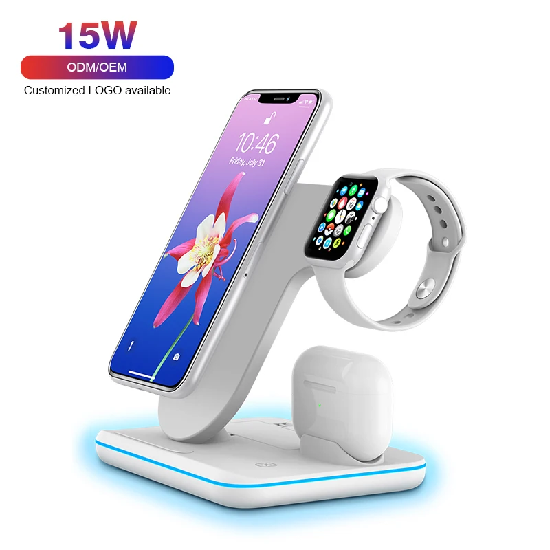 

Phone Wireless Charging Station Qi 15W Fast 3 in 1 Wireless Charger for iPhone 12 Airpods