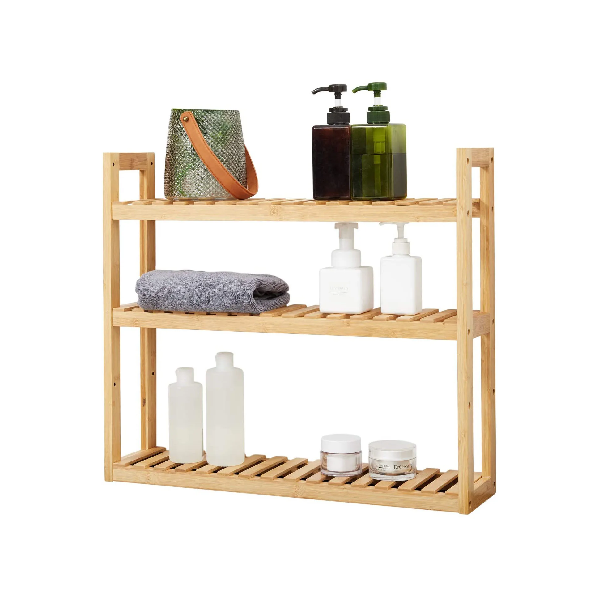 

Premium Multifunctional 3-tier bamboo Adjustable Wall Mount storage shelf, Natural