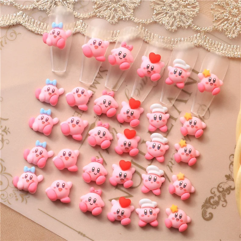 

10pcs 3D cute cartoon animal Cute heart Kirby Small Resin DIY Nail art Charms Accessories Decoration, As shown