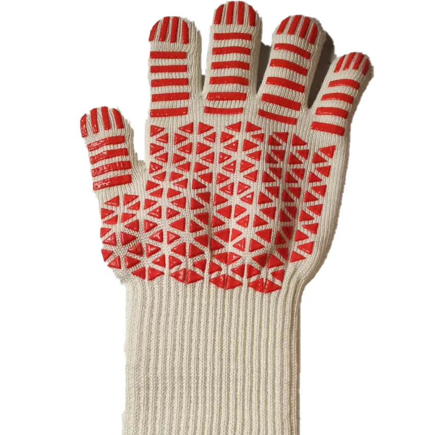

Spot Industrial 500 Degree Aramid High Temperature Resistant Reusable Barbecue Silicone Gloves