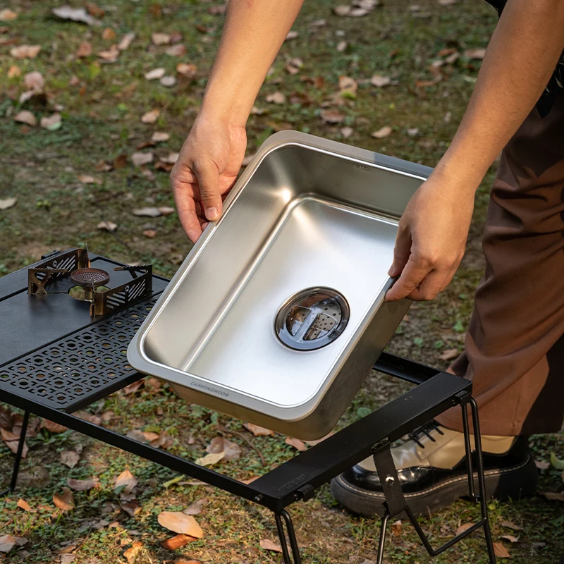 Campingmoon Light Weight Portable square Basin Stainless Steel Kitchen Sink for Camping Table